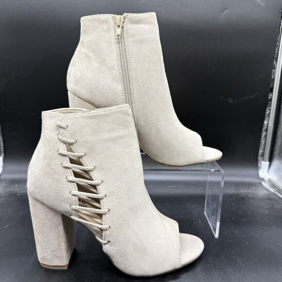 Just Fab Womens size 9.5 Tifany Booties Beige Suede 4" heel - Picture 1 of 7
